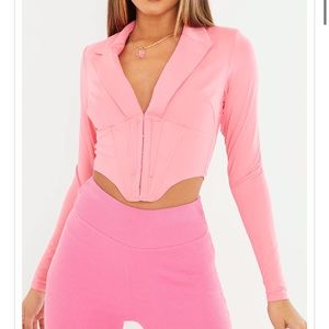 PRETTYLITTLETHING Pink Disco Long Sleeve Pointed Hem Corset